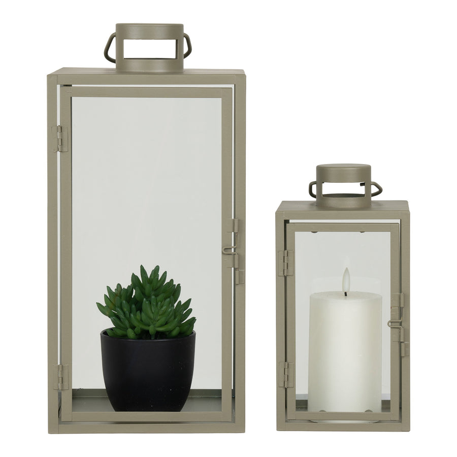 Lot de 2 lanternes CORFU en acier vert et verre