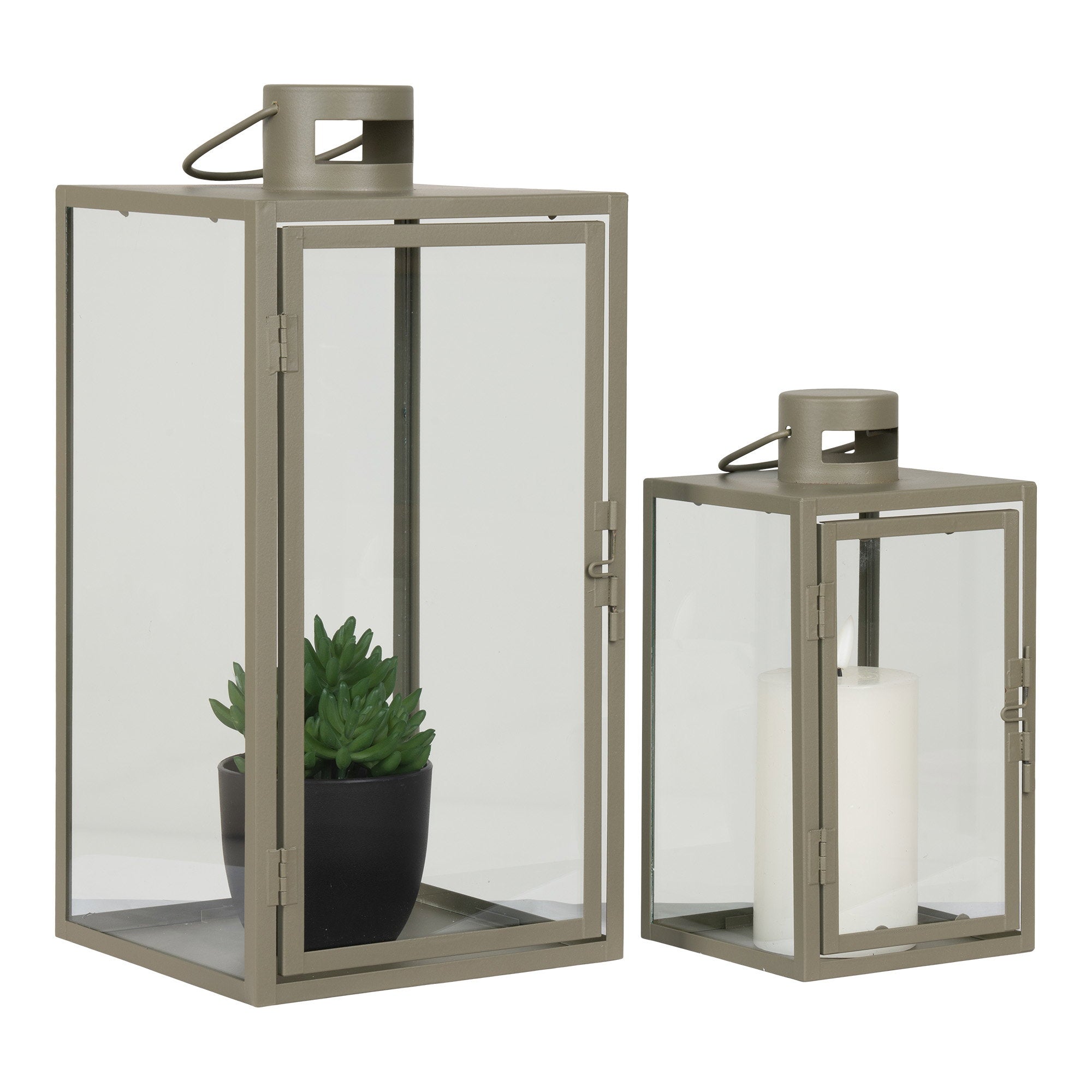 Lot de 2 lanternes CORFU en acier vert et verre – vue principale
