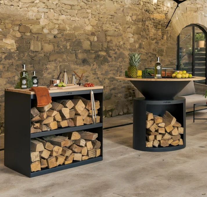 Brasero plancha design 100 cm – Finition noire contemporaine.