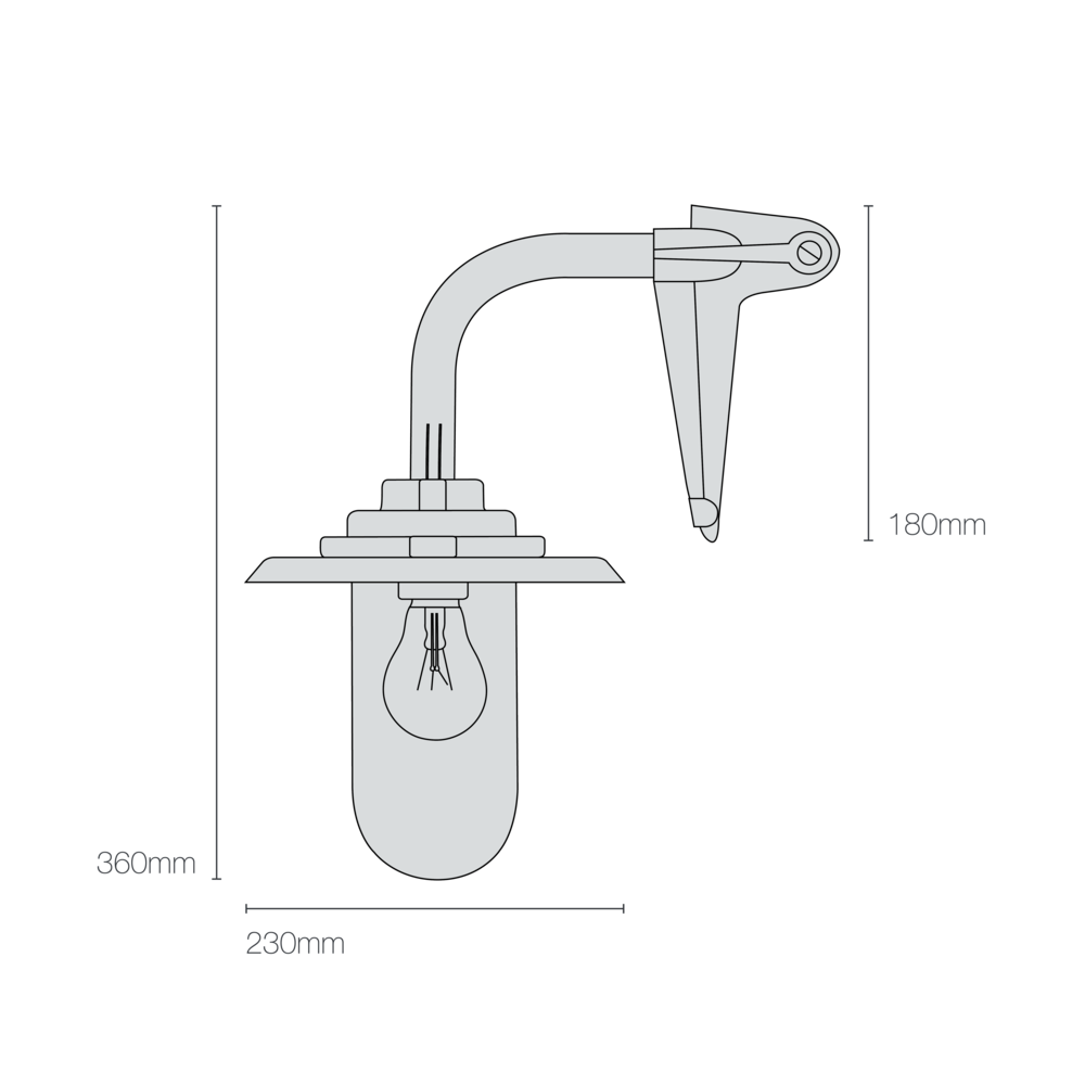 Applique coudée d'extérieure, 60W, Fixation murale simple 7677