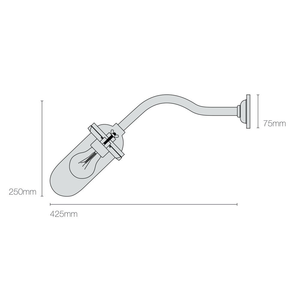 Applique coudée d'extérieure, sans réflecteur, 45°, Fixation murale simple 7684