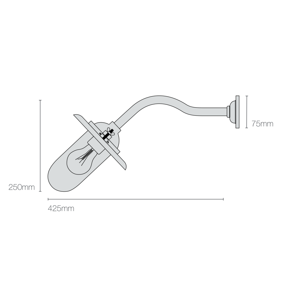 Applique coudée d'extérieure, 45°, Fixation murale simple 7685