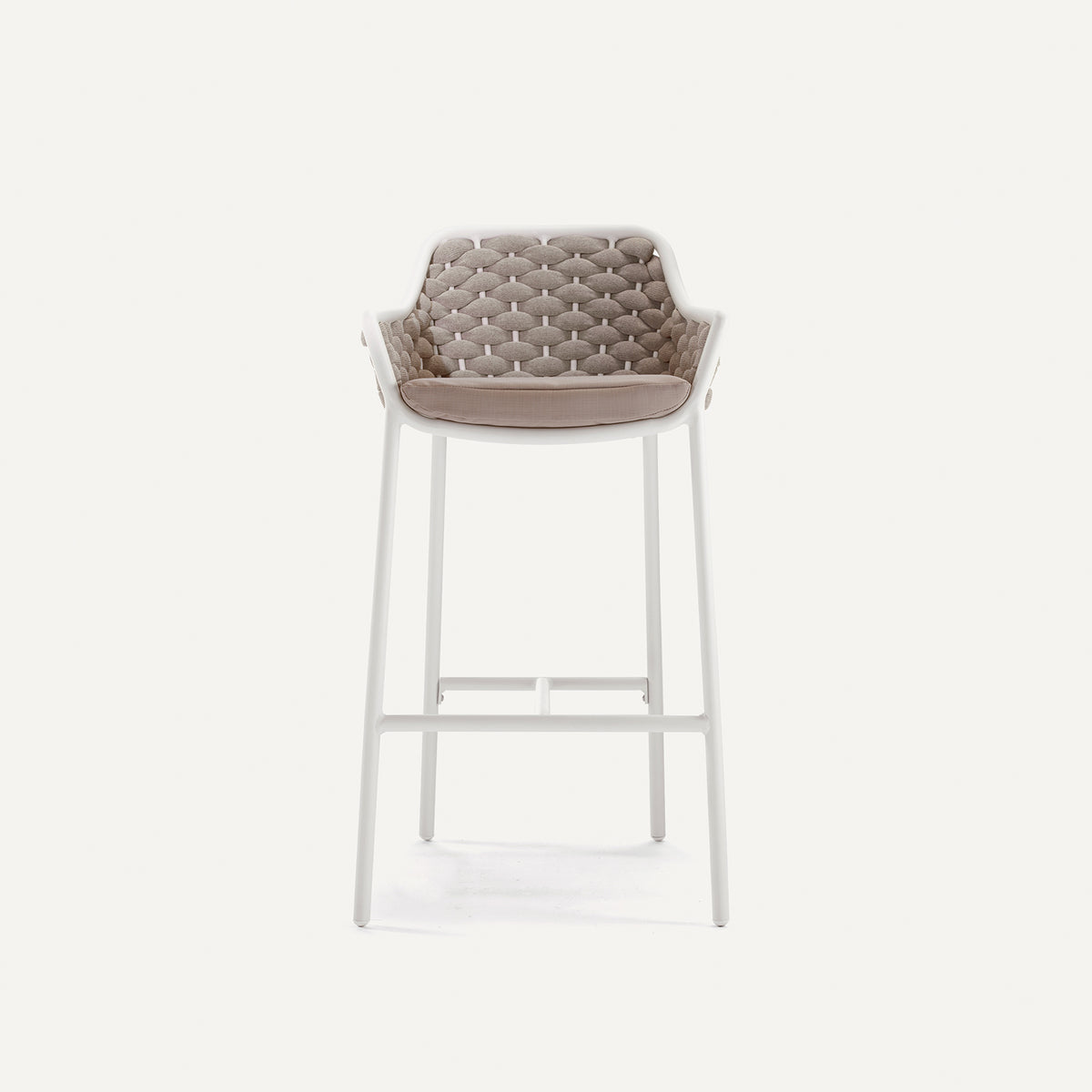 Tabouret haut SPLIT, structure aluminium époxy anthracite, tressage corde noire
