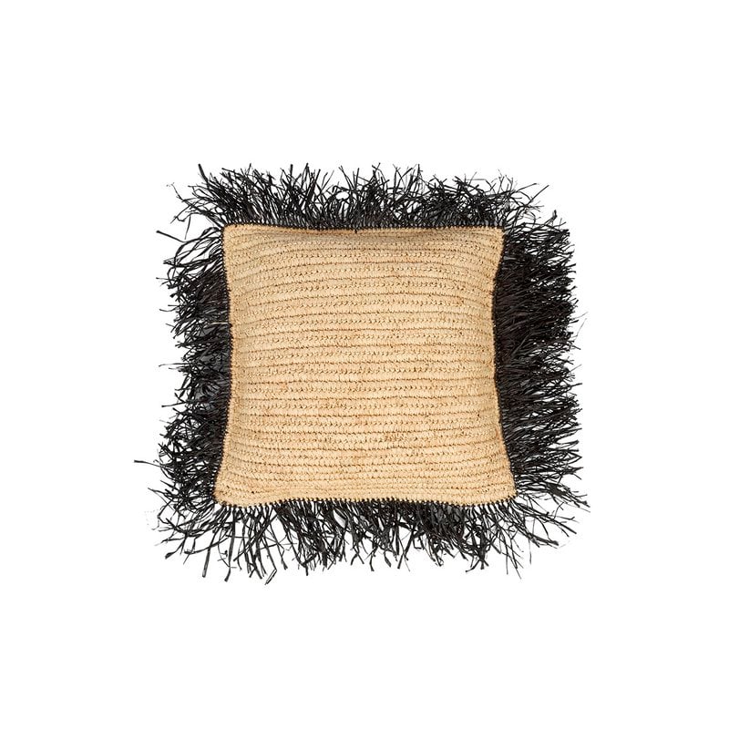 Housse de coussin carrée en raphia noir naturel 40 × 40 cm – Bazar Bizar