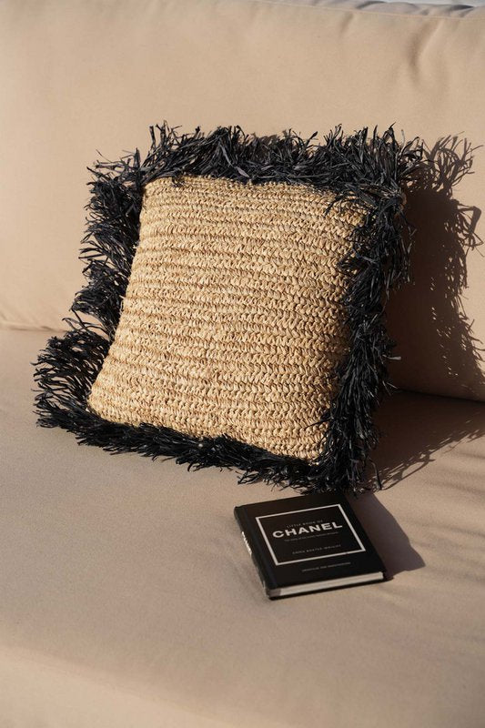 Housse raphia noir naturel 40 × 40 – vue 3 – Bazar Bizar