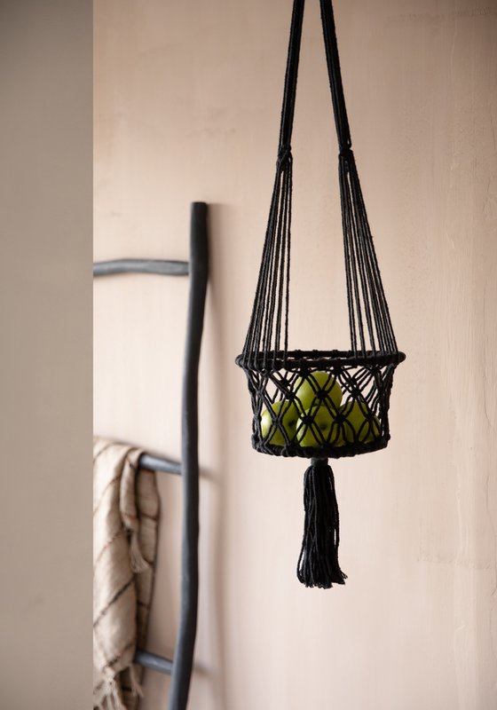 Suspension macramé noir L – vue 3 – Bazar Bizar