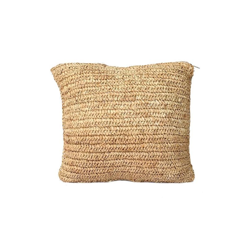 Housse de coussin carrée FLORES en raphia naturel 40 × 40 cm