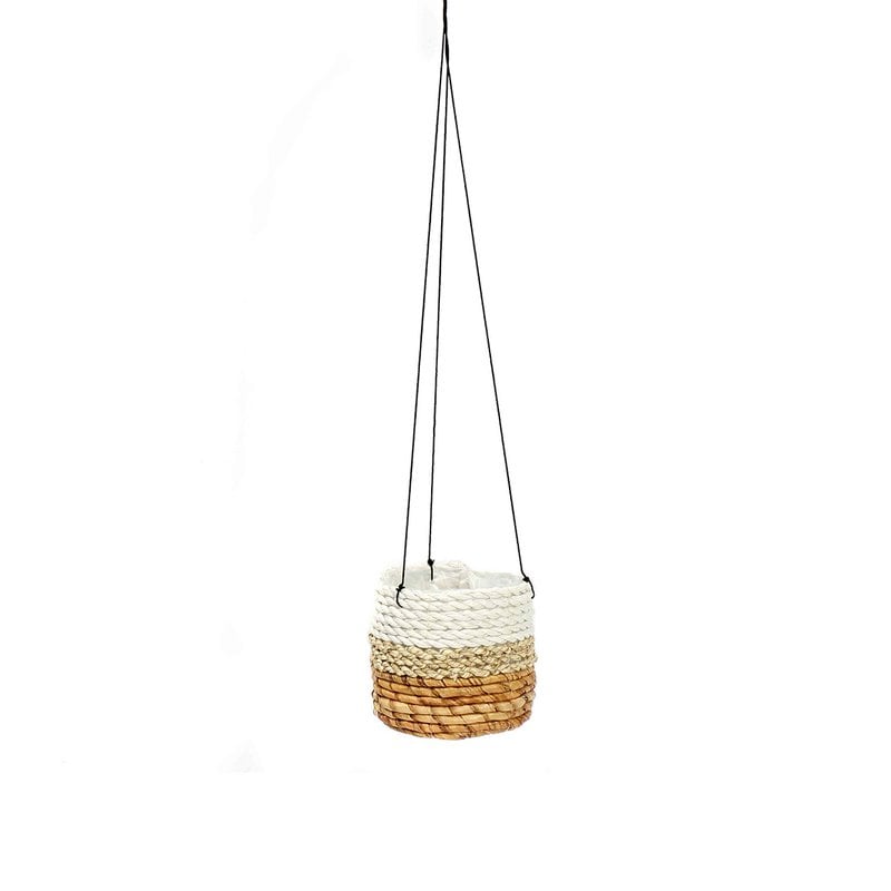 Suspension ronde pour plantes BANANA en fibres naturelles tressées, blanc naturel, taille S – Bazar Bizar