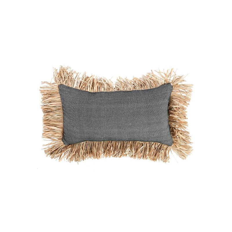 Housse de coussin COTTON BONITA noir naturel 30 × 50 cm en coton et raphia – Bazar Bizar