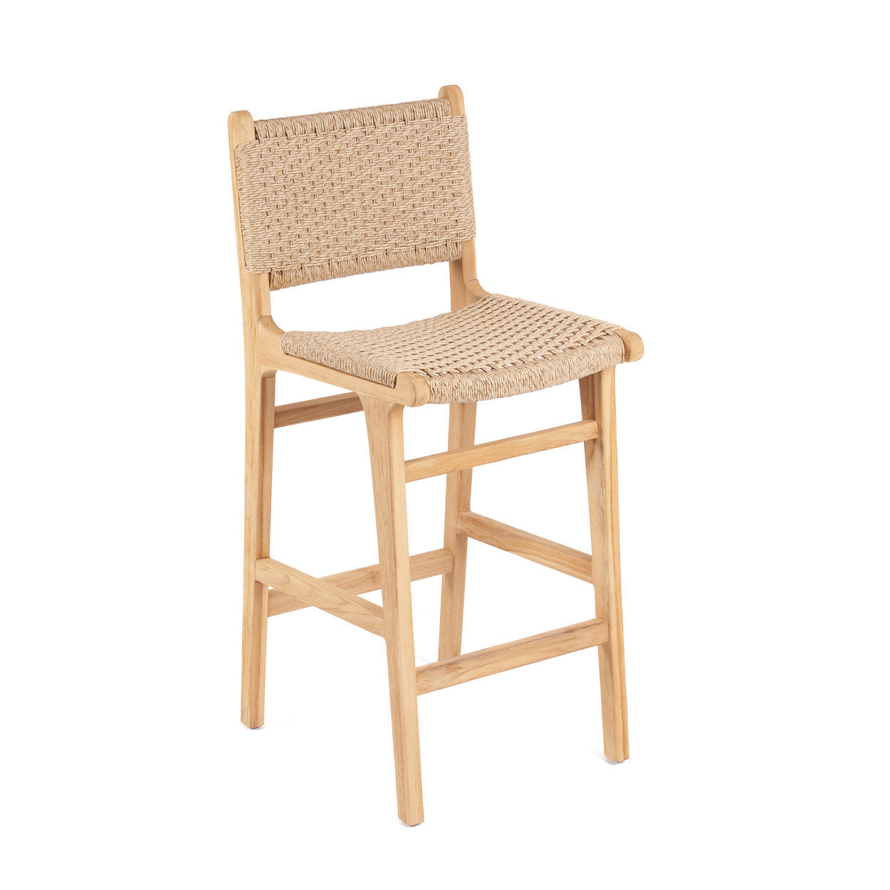 Tabouret de bar extérieur MENO en teck et corde Viro – Bazar Bizar