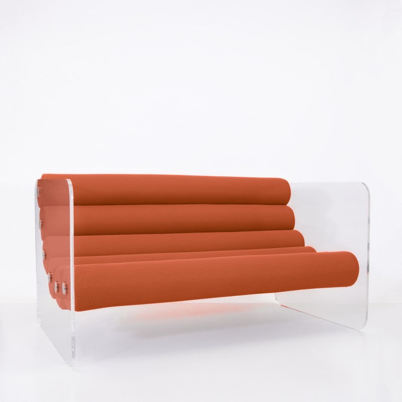 Canapé design MW02 – Parois en PMMA coulé, assise en mousse et tissu 3D