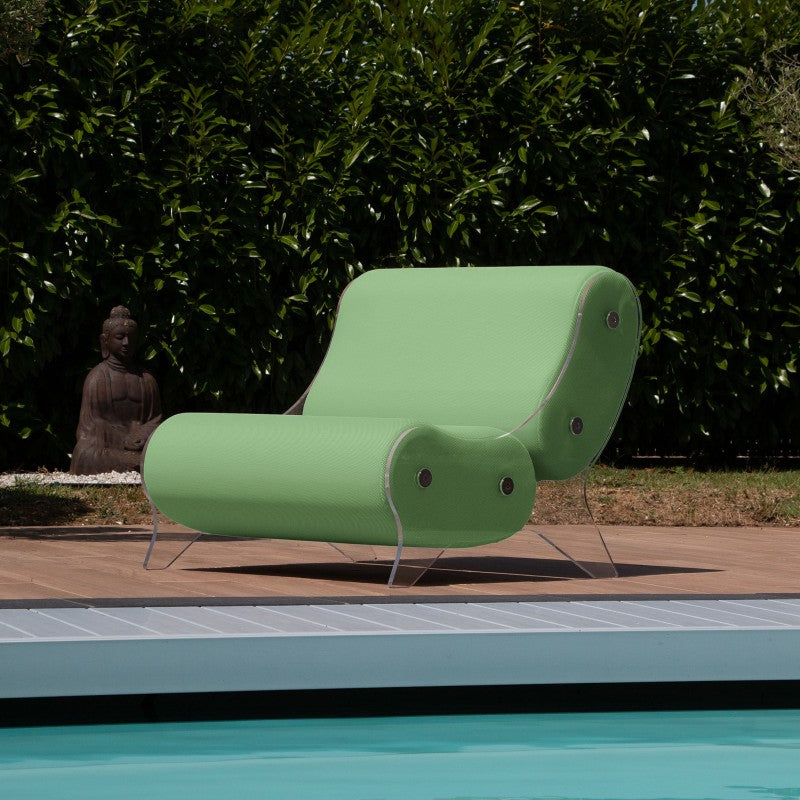 Ensemble MW06 Fauteuil et pouf design – parois en PMMA coulé, assise en mousse alvéolaire