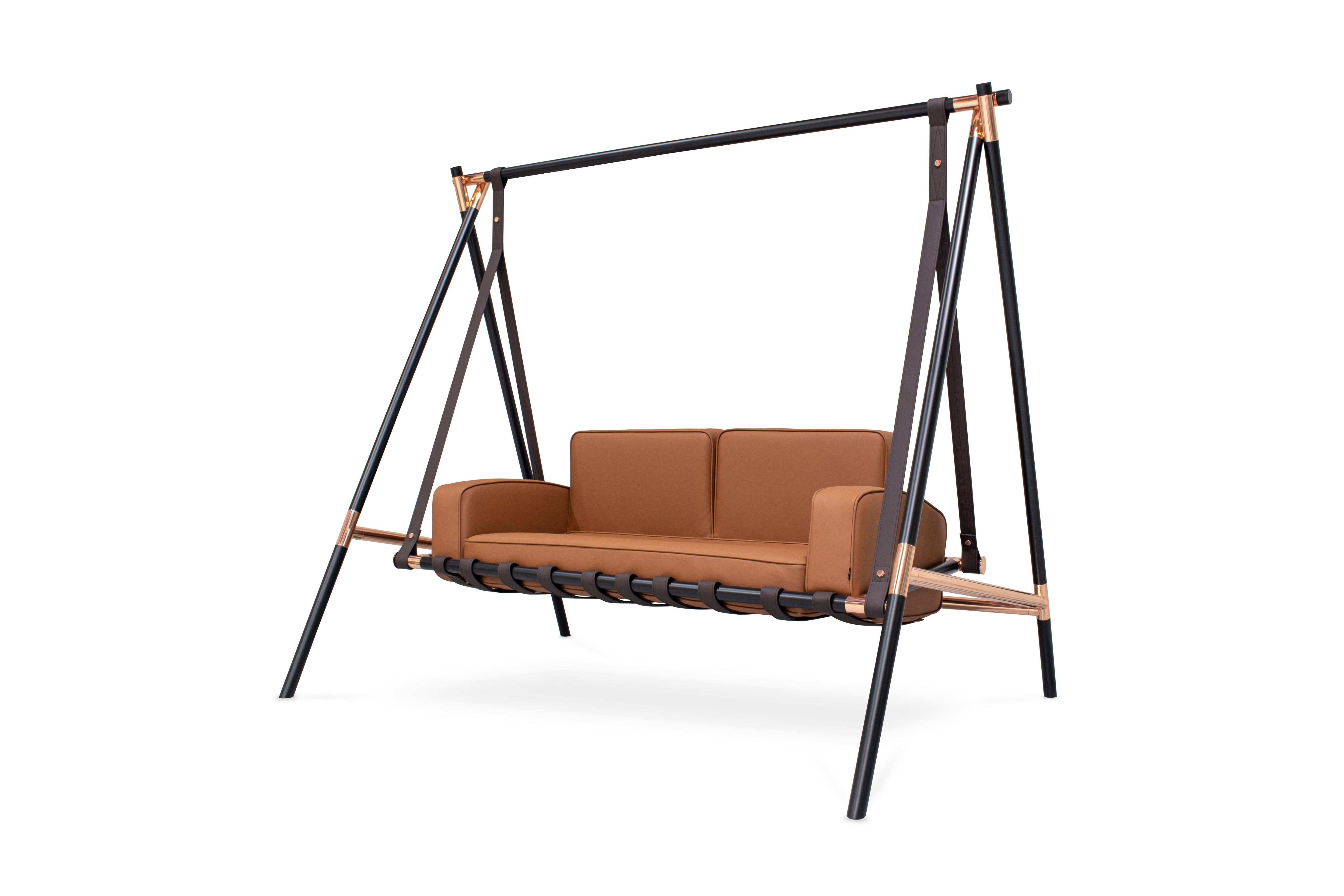 Balançoire Fable Swing 2 places MyFace, vue avant en finition cuir brun