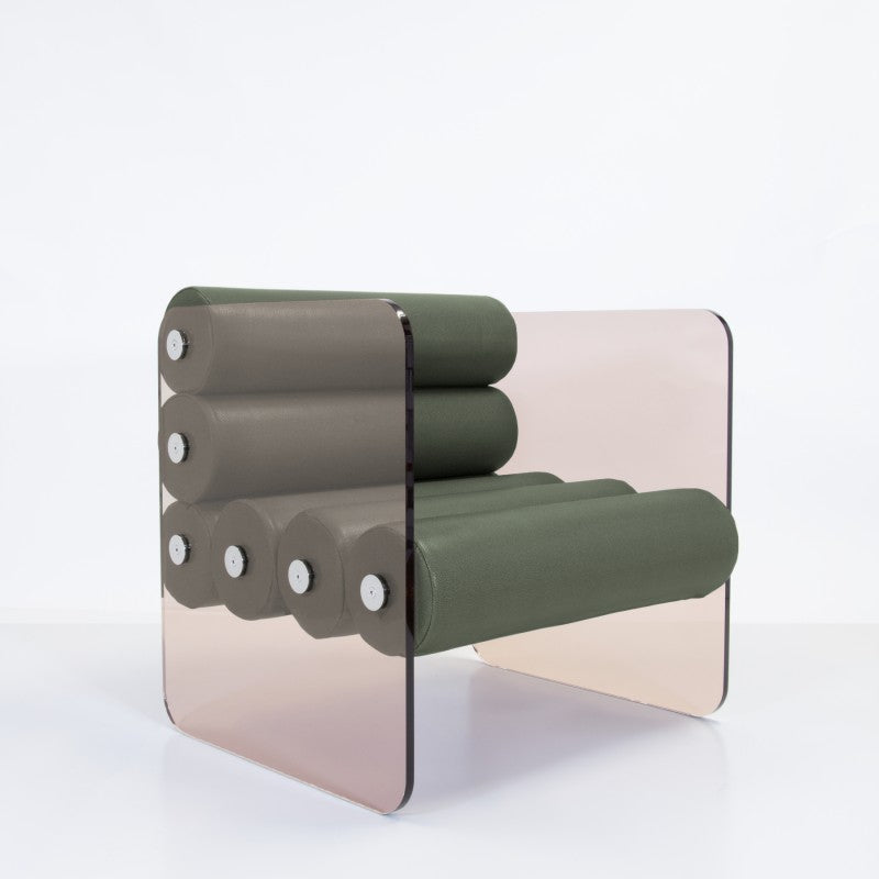 FAUTEUIL DESIGN MW01 – Parois en PMMA coulé bronze, assise en mousse Soshagro