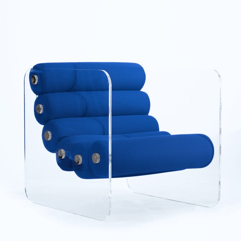 Fauteuil design MW02 – Parois en PMMA coulé, assise en mousse alvéolaire et tissu 3D