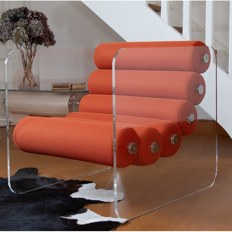 Fauteuil design MW02 – Parois en PMMA coulé, assise en mousse alvéolaire et tissu 3D