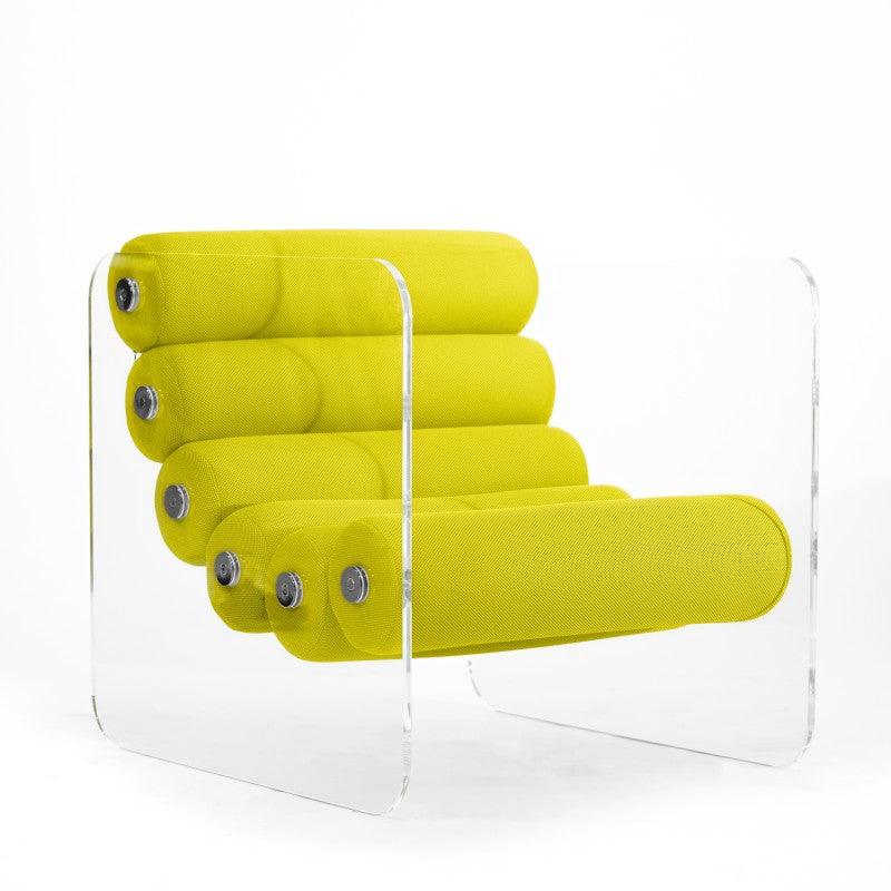 Fauteuil design MW02 – Parois en PMMA coulé, assise en mousse alvéolaire et tissu 3D