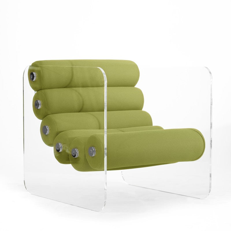 Fauteuil design MW02 – Parois en PMMA coulé, assise en mousse alvéolaire et tissu 3D