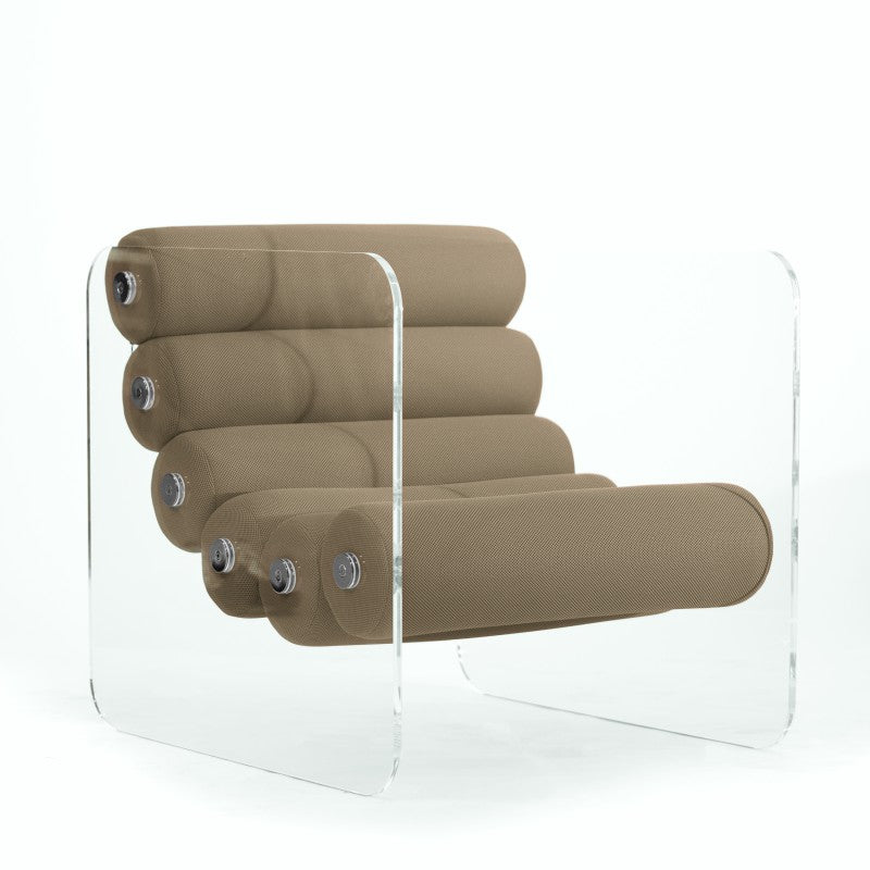Fauteuil design MW02 – Parois en PMMA coulé, assise en mousse alvéolaire et tissu 3D