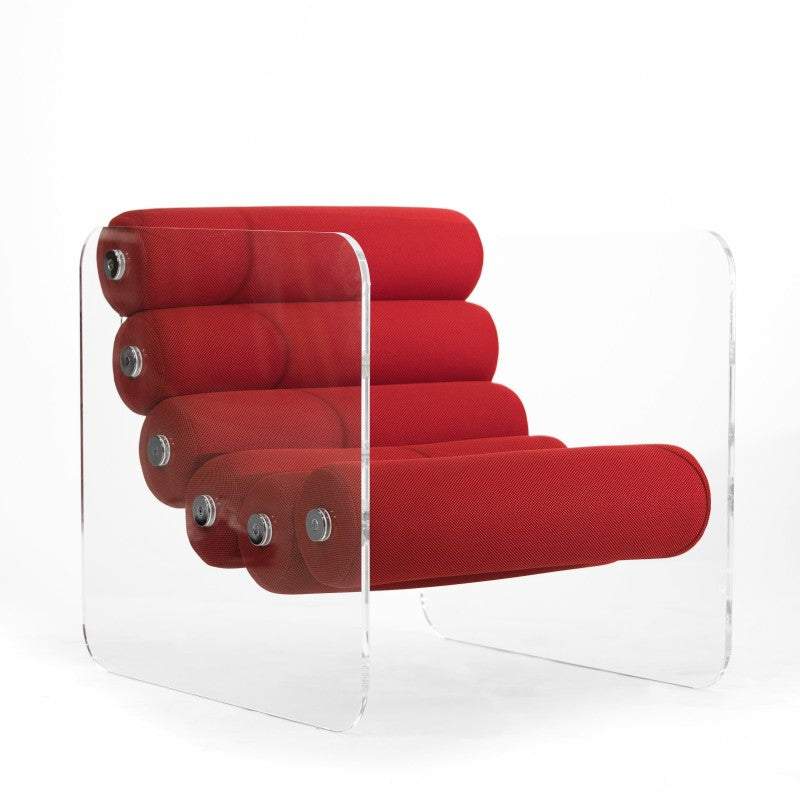 Fauteuil design MW02 – Parois en PMMA coulé, assise en mousse alvéolaire et tissu 3D