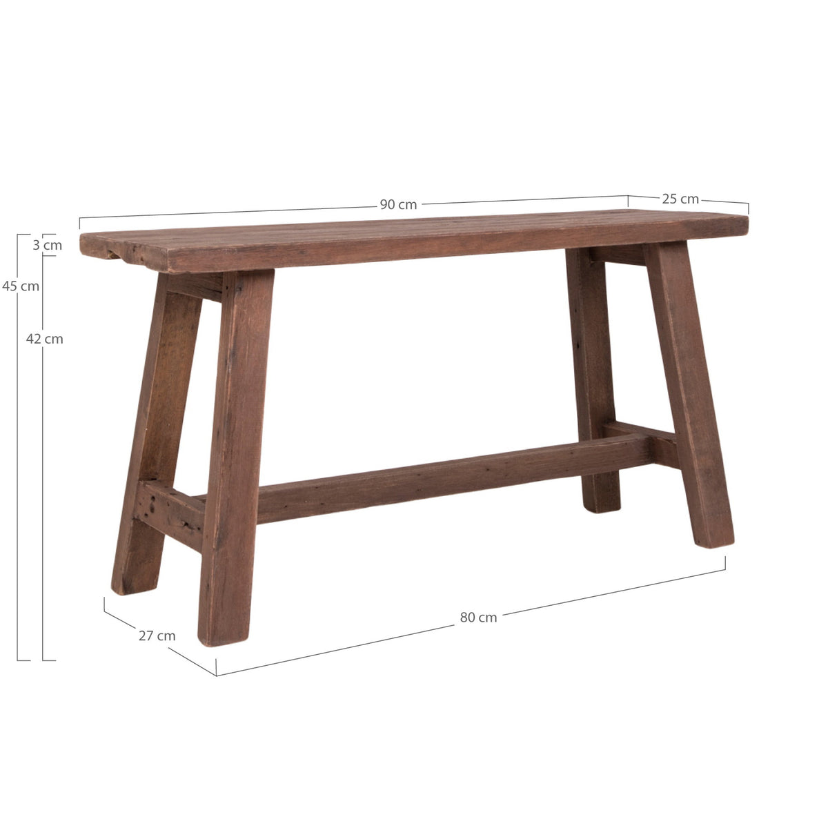 Banc BARCELONA 90 cm en teck recyclé naturel – détail de finition