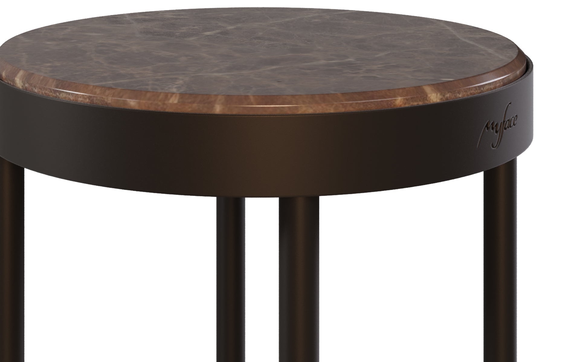 Table d’appoint Trace MyFace, détail du plateau minéral et de la ceinture