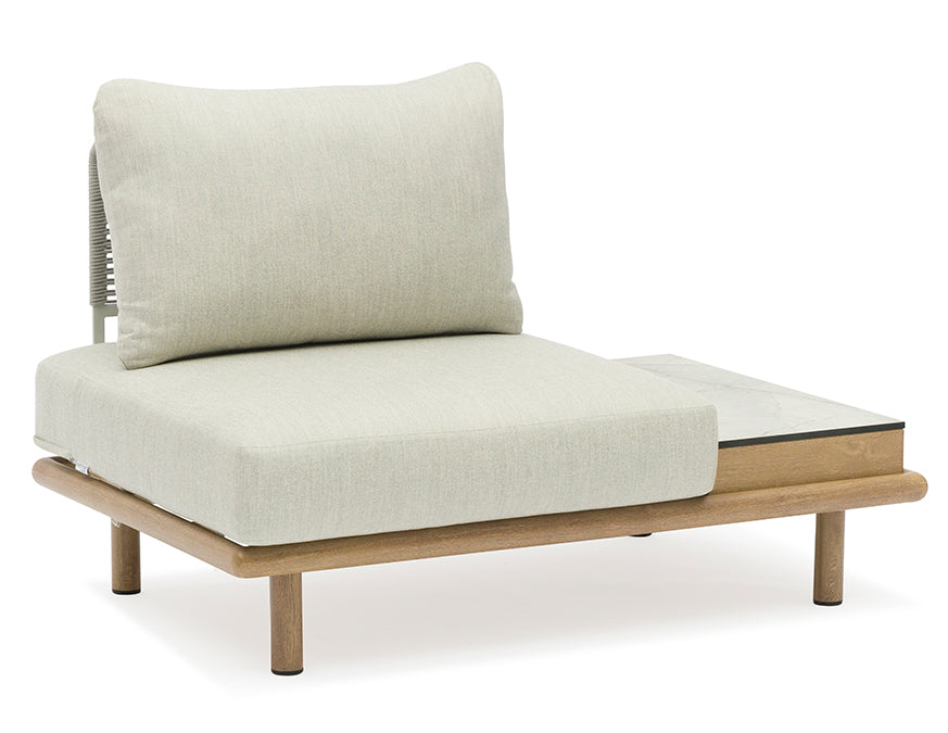 Fauteuil extérieur PLAY avec tablette latérale – ALU Oak