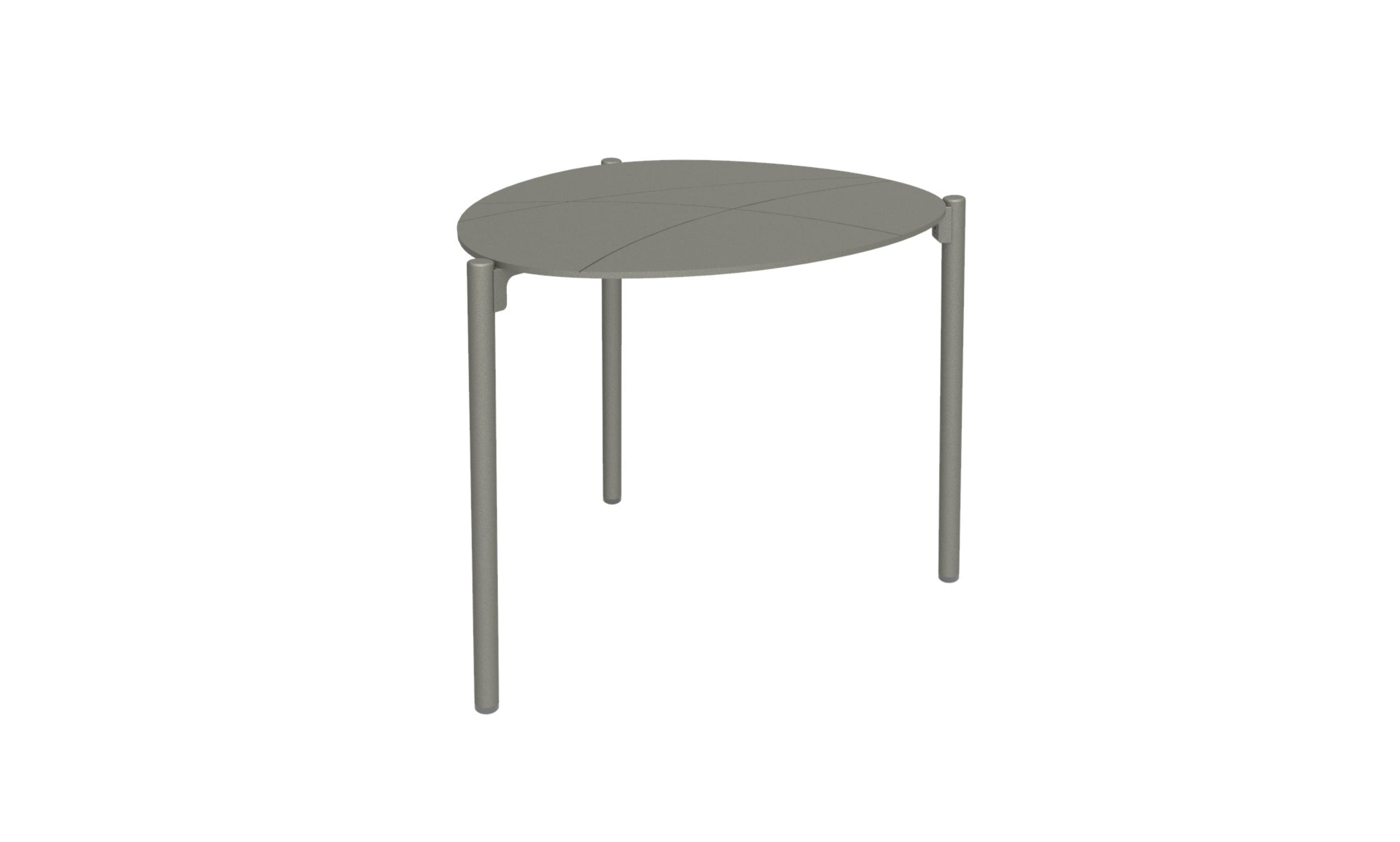 Table basse ronde en aluminium taupe, hauteur 47 cm, modèle GALET – idéale pour salon ou terrasse.