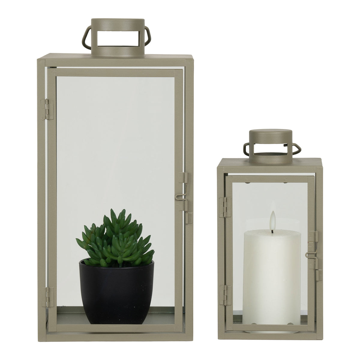 Lot de 2 lanternes CORFU en acier vert et verre – vue complémentaire