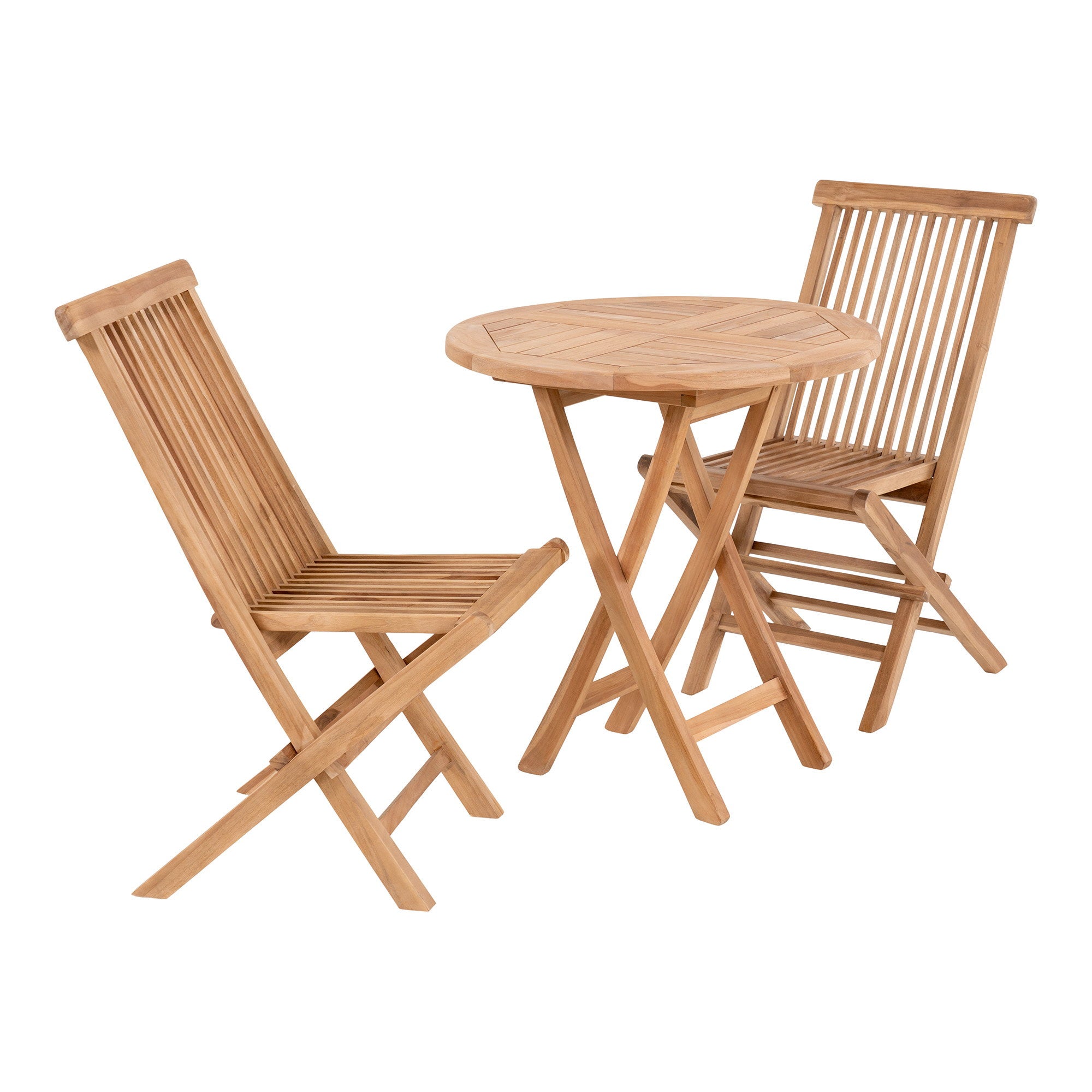 Ensemble de jardin OVIEDO & TOLEDO en teck naturel – table + 2 chaises – vue principale