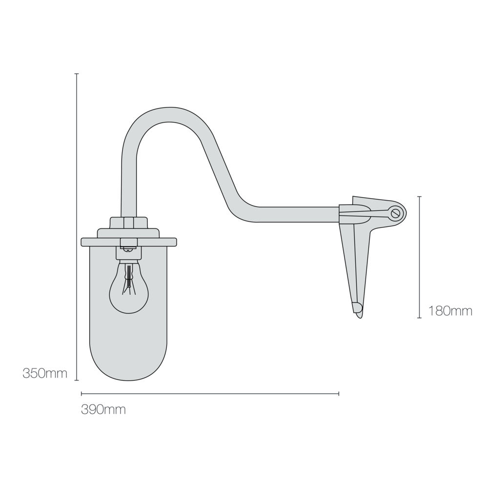 Applique coudée, 100W, Fixation murale simple 7672