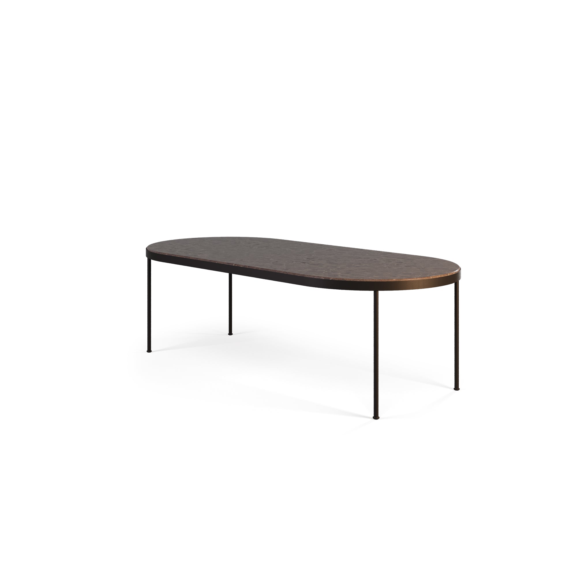 Table à manger ovale Trace MyFace – vue trois-quarts, plateau brun