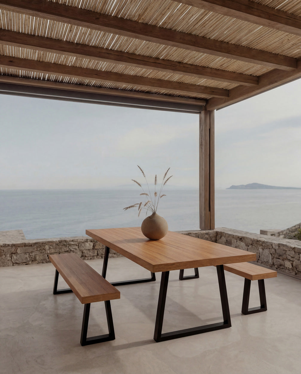 Banc 280 cm à pieds métal – vue complémentaire – Bazar Bizar
