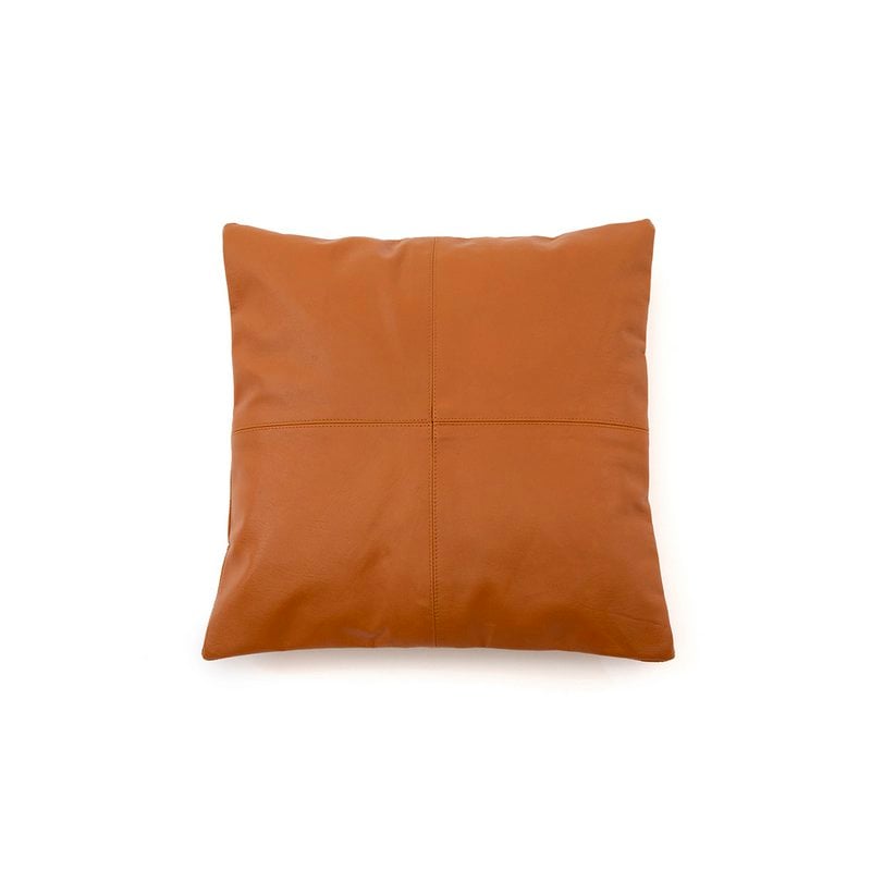 Housse de coussin en cuir quatre panneaux camel 40 × 40 cm