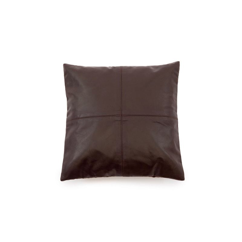 Housse de coussin en cuir quatre panneaux chocolat 40 × 40 cm