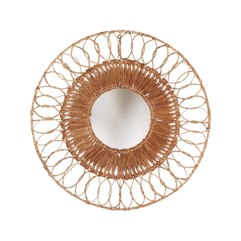 Miroir rond MONTEZUMA en feuille de bananier et fibres de coco, Ø 80 cm