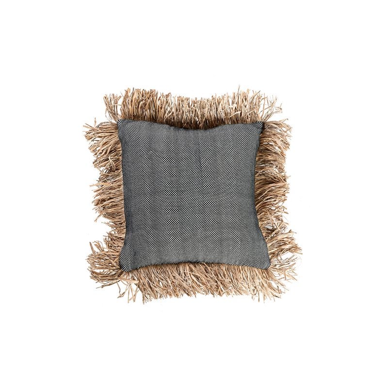 Housse de coussin COTTON BONITA noir naturel 40 × 40 cm en coton et raphia