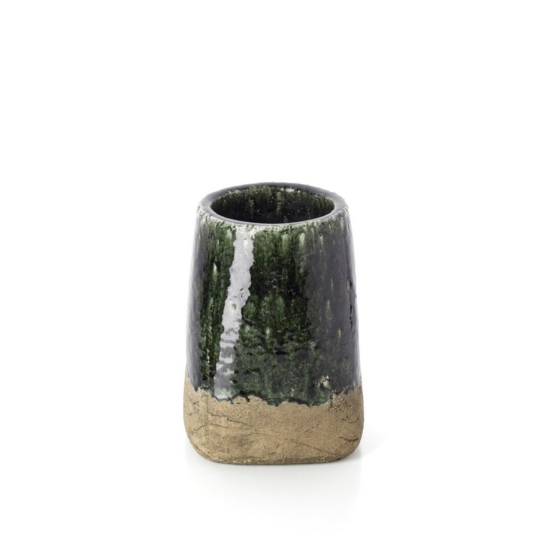 Jardinière conique MOSS en grès vert béton, taille L