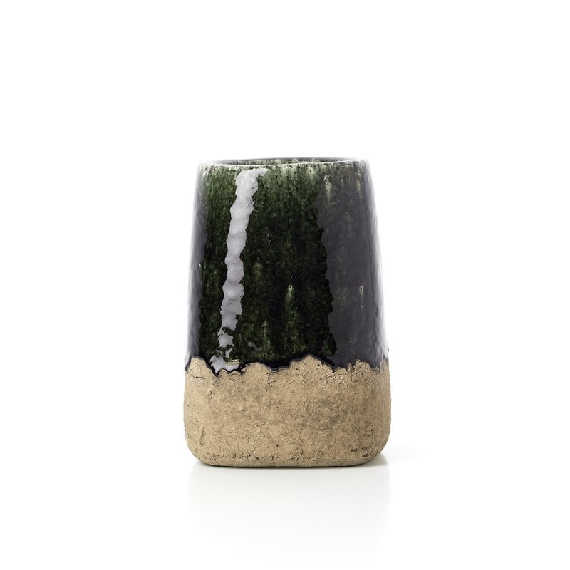 Jardinière conique MOSS en grès vert béton, taille M