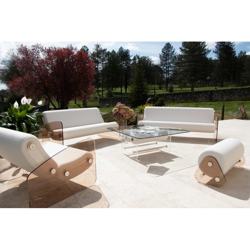 Canapé design 150 cm MW03 – Parois en PMMA coulé bronze, assise en mousse alvéolaire