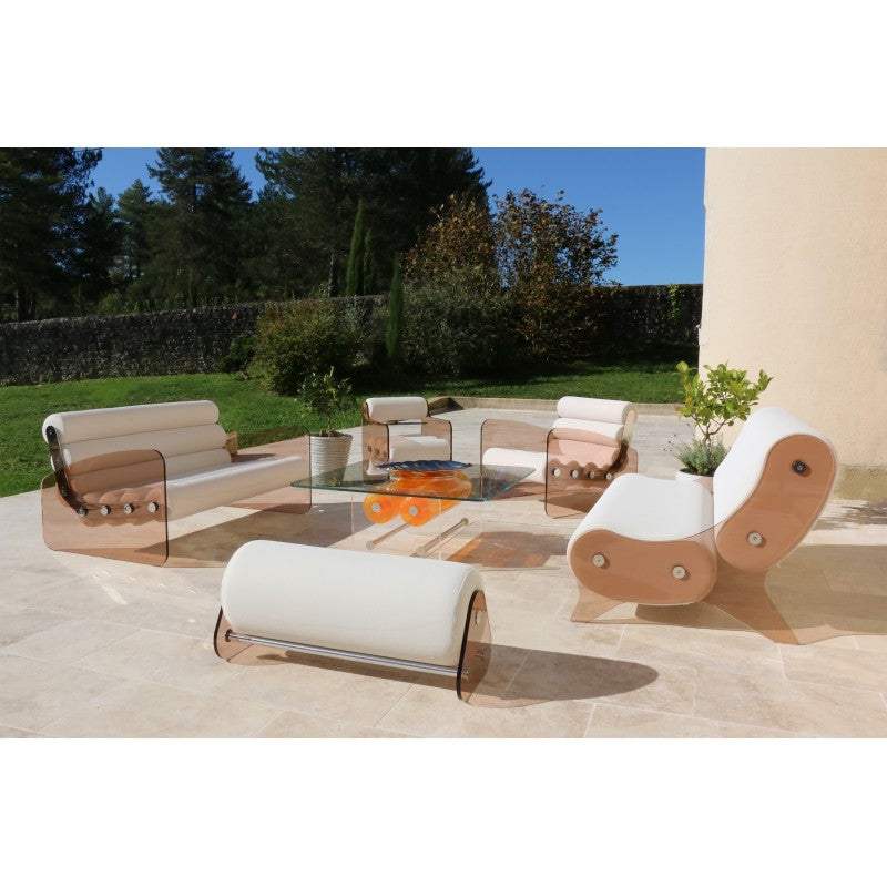 Canapé design MW06 – Parois en PMMA coulé bronze, assise en mousse alvéolaire