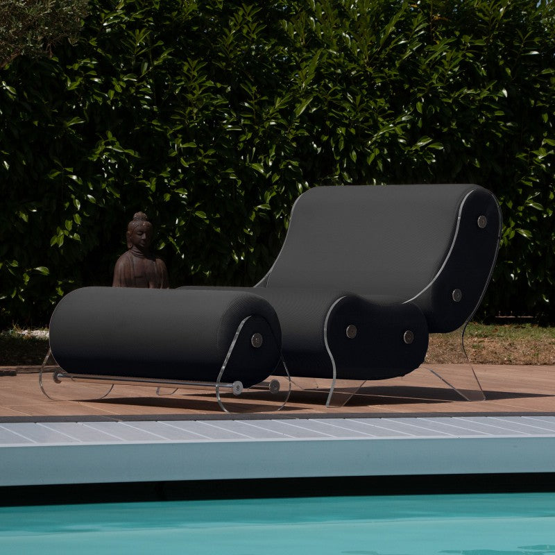 Ensemble MW06 Fauteuil et pouf design – parois en PMMA coulé, assise en mousse alvéolaire