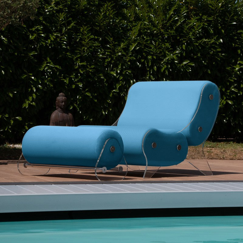 Ensemble MW06 Fauteuil et pouf design – parois en PMMA coulé, assise en mousse alvéolaire