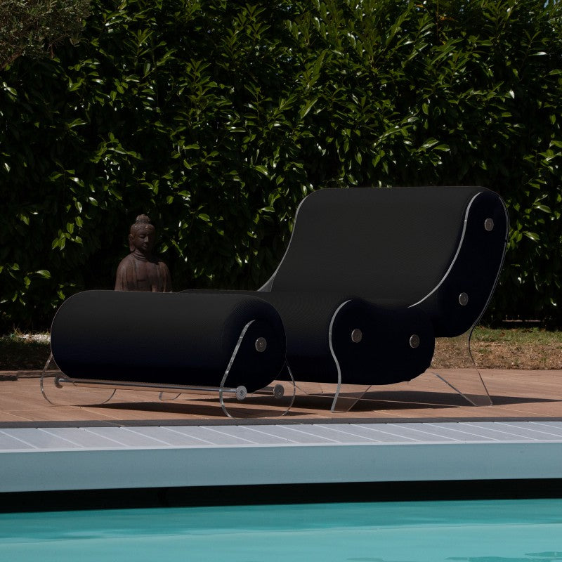 Ensemble MW06 Fauteuil et pouf design – parois en PMMA coulé, assise en mousse alvéolaire