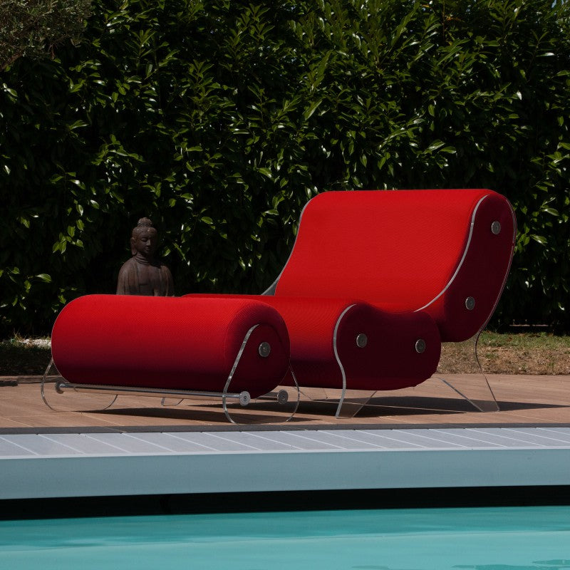 Ensemble MW06 Fauteuil et pouf design – parois en PMMA coulé, assise en mousse alvéolaire