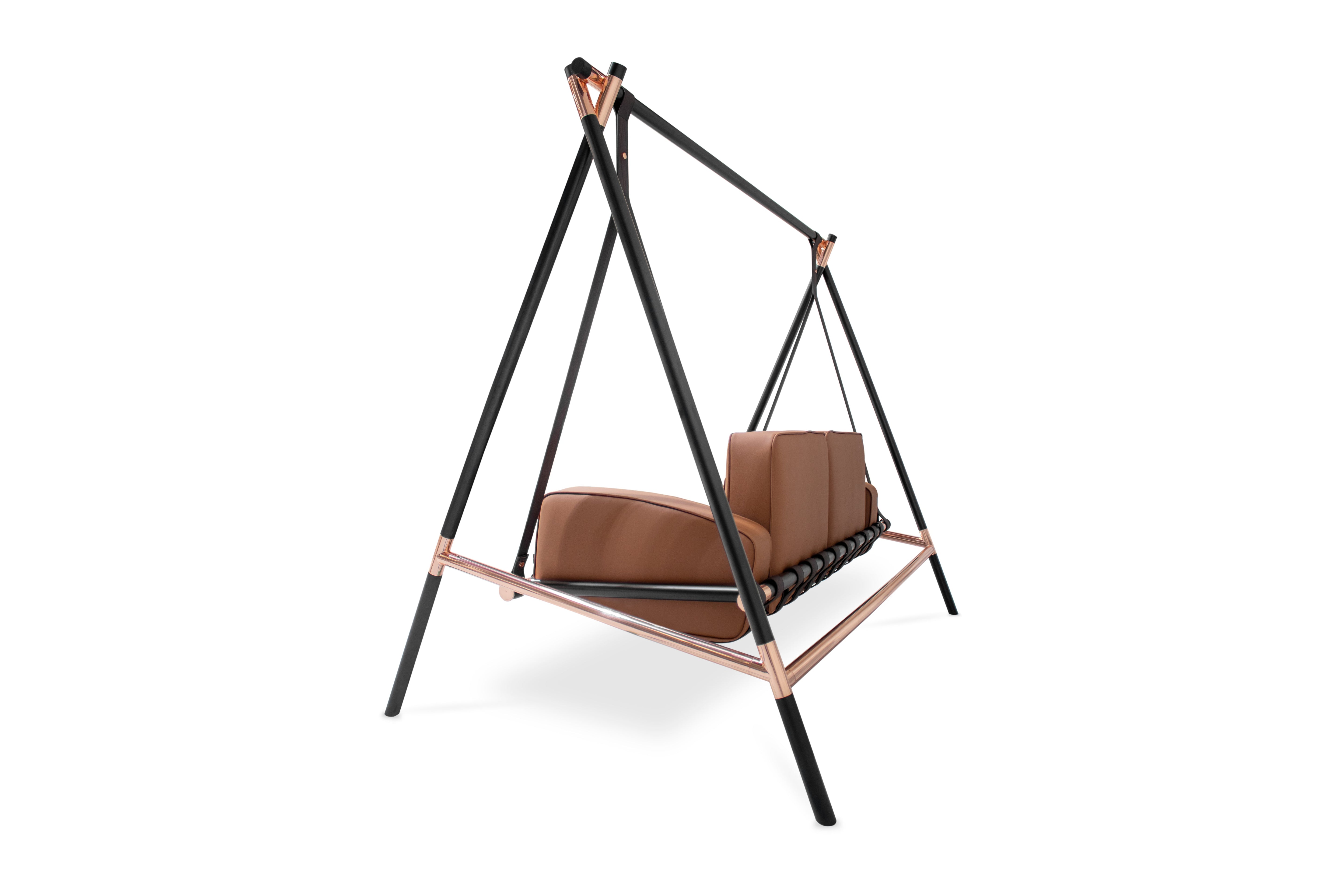 Balançoire Fable Swing 2 places MyFace, vue arrière en finition cuir brun