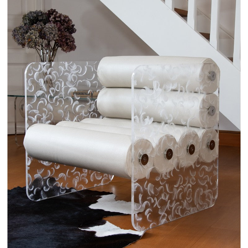 Fauteuil design MW01 "Plume" – Parois en PMMA coulé, assise en mousse