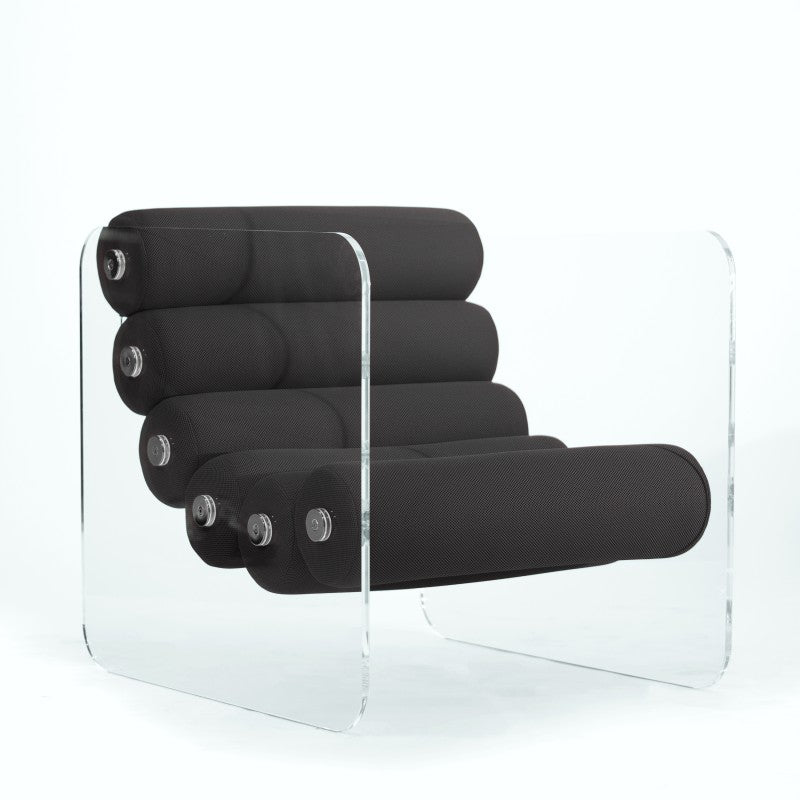 Fauteuil design MW02 – Parois en PMMA coulé, assise en mousse alvéolaire et tissu 3D