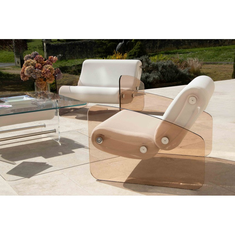 Fauteuil design XL MW03 – Parois en PMMA coulé bronze, assise en mousse alvéolaire