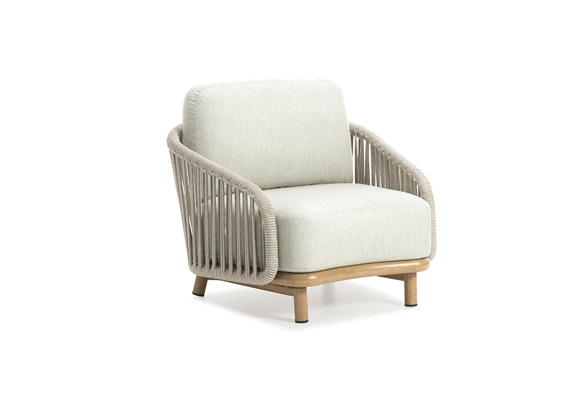 Fauteuil extérieur DELIGHT en aluminium effet bois et corde
